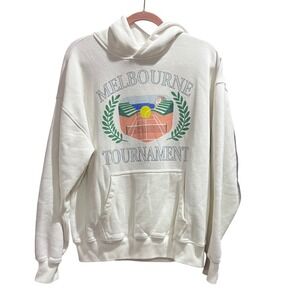 Abercrombie & Fitch Melbourne Tournament Oversized White Hoodie Sweatshirt Small